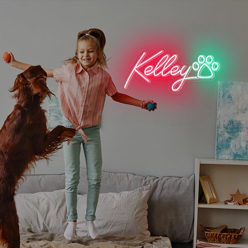 Name with Paw Print Neon Sign