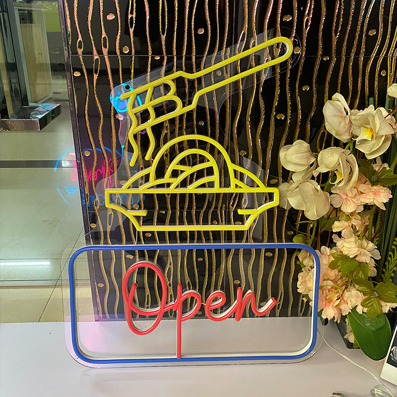 Open LED Neon Sign With Ramen Noodles